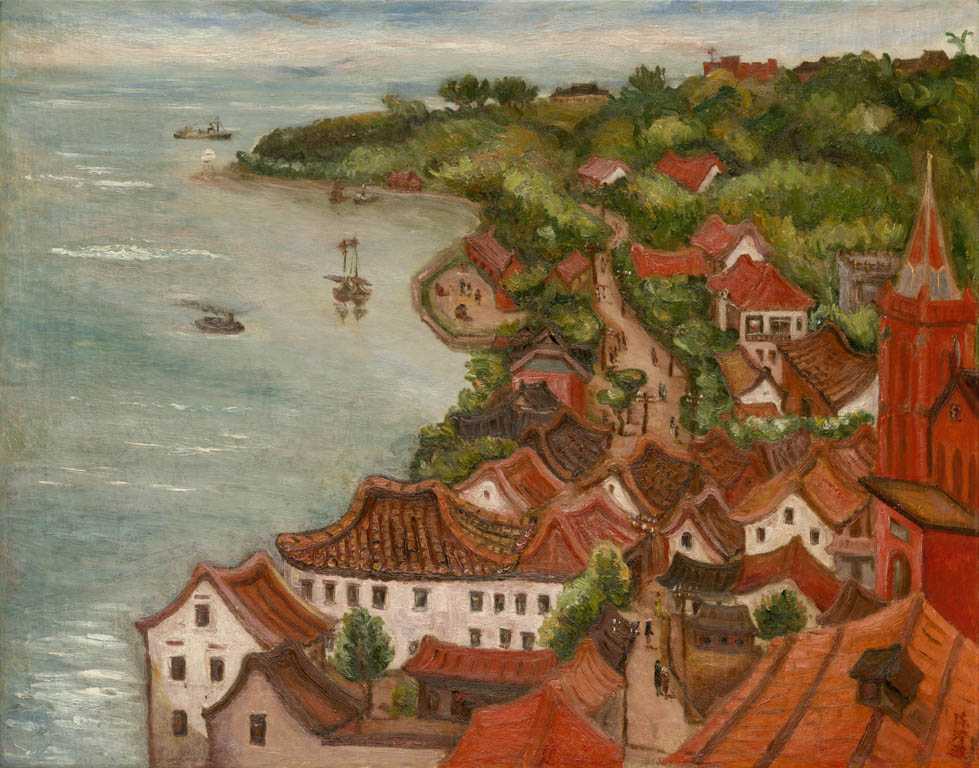  1935年本土畫家「陳澄波」創作捕捉淡水焦點油畫「淡水夕照」